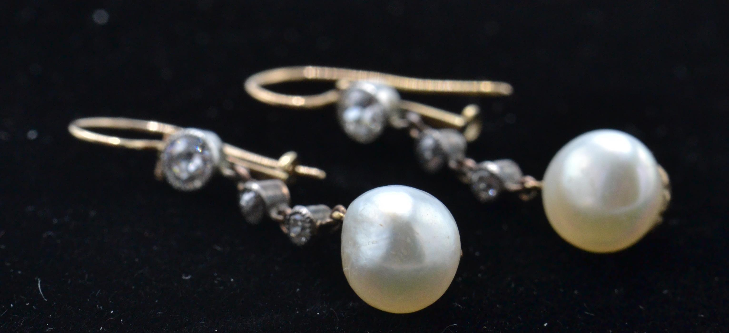 A Pair of Antique Pearl & Diamond Earrings - Image 2 of 5
