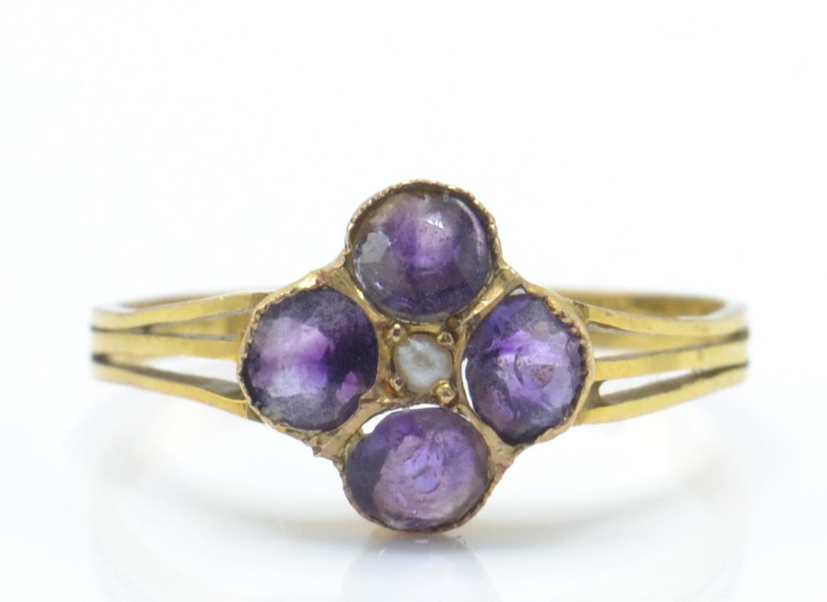 An Antique Amethyst & Pearl Cluster Ring