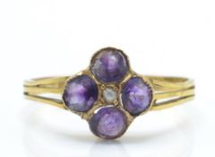 An Antique Amethyst & Pearl Cluster Ring