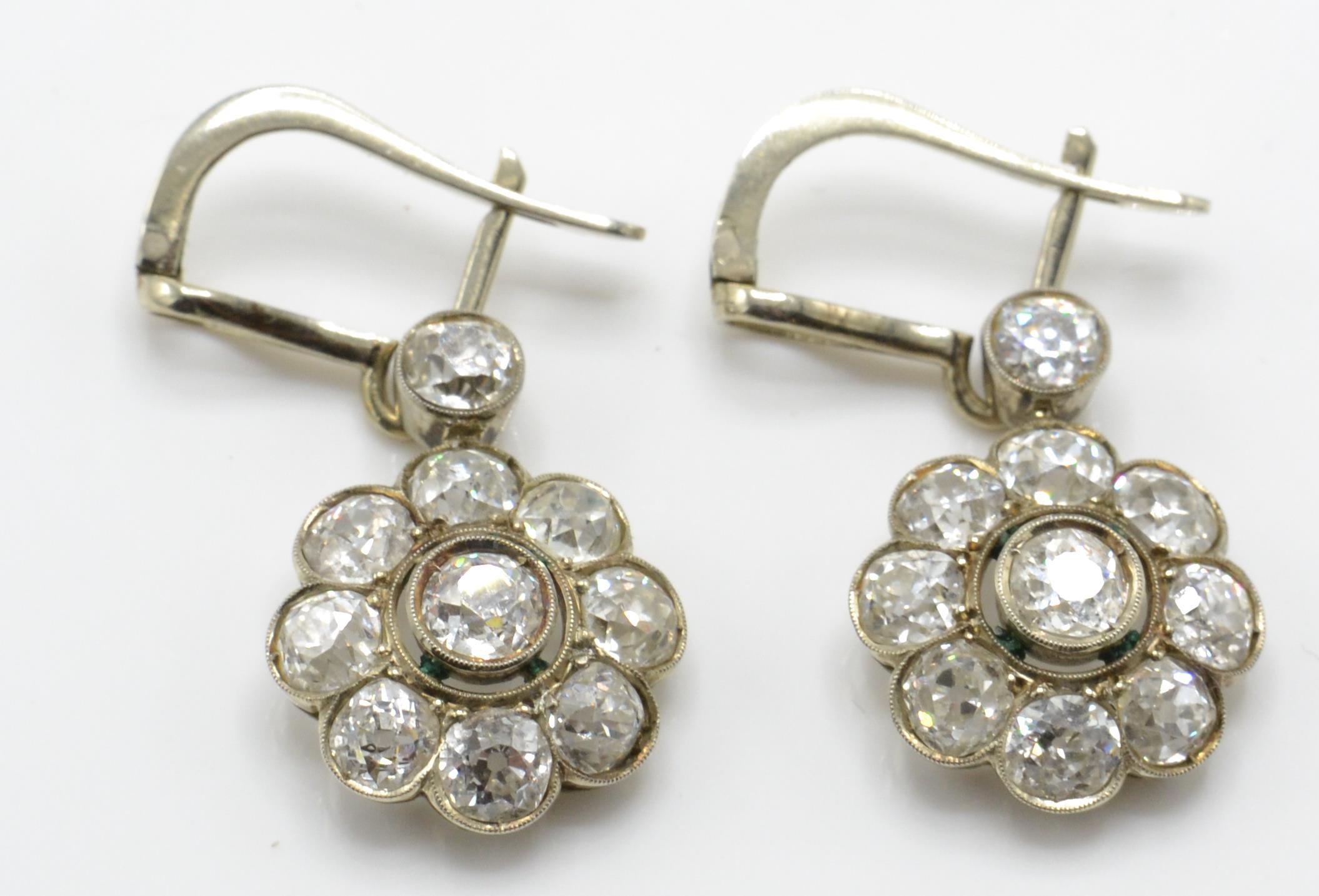 A pair of 18ct gold early 20th century diamond cluster drop earrings - Image 2 of 6