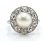 A Platinum Pearl & Diamond Cluster Ring