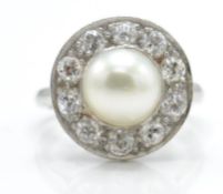 A Platinum Pearl & Diamond Cluster Ring