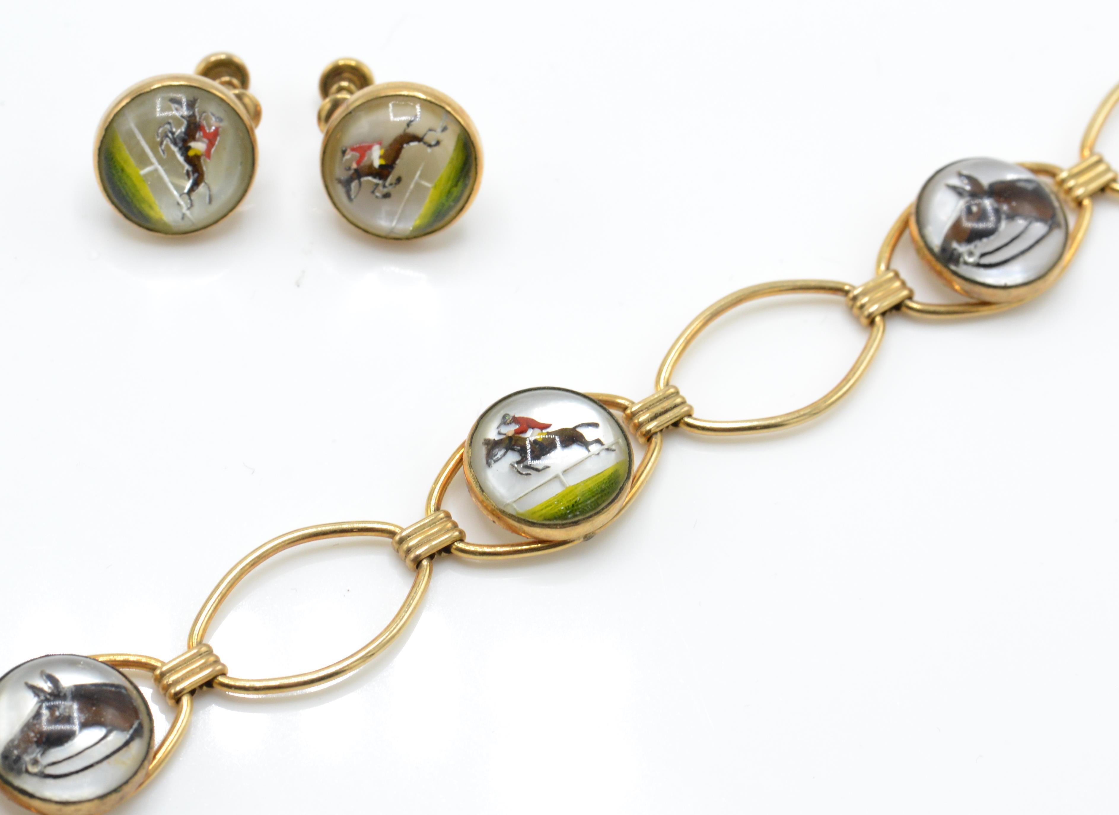 An early 20th century 1/20-12k gold Essex crystal style earring and bracelet suite. - Image 3 of 8