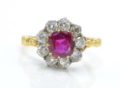 A 14ct gold Burmese ruby and diamond cluster ring