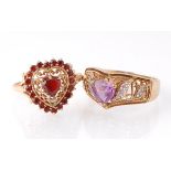 9CT GOLD AMETHYST AND DIAMOND RING WITH ANOTHER