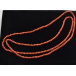 A precious coral bead necklace, The necklace strung with matched sized coral beads