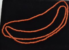 A precious coral bead necklace, The necklace strung with matched sized coral beads