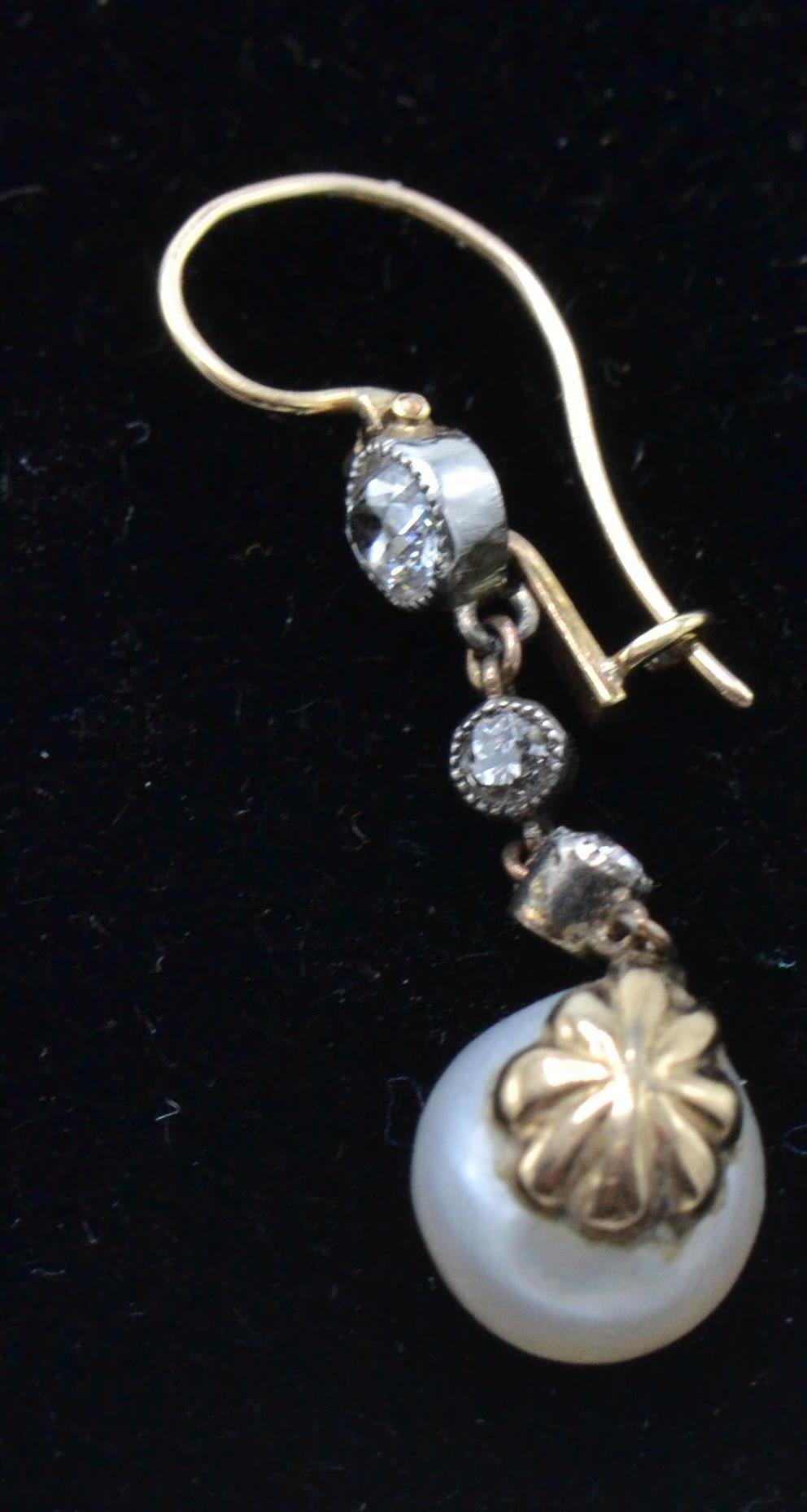 A Pair of Antique Pearl & Diamond Earrings - Image 4 of 5