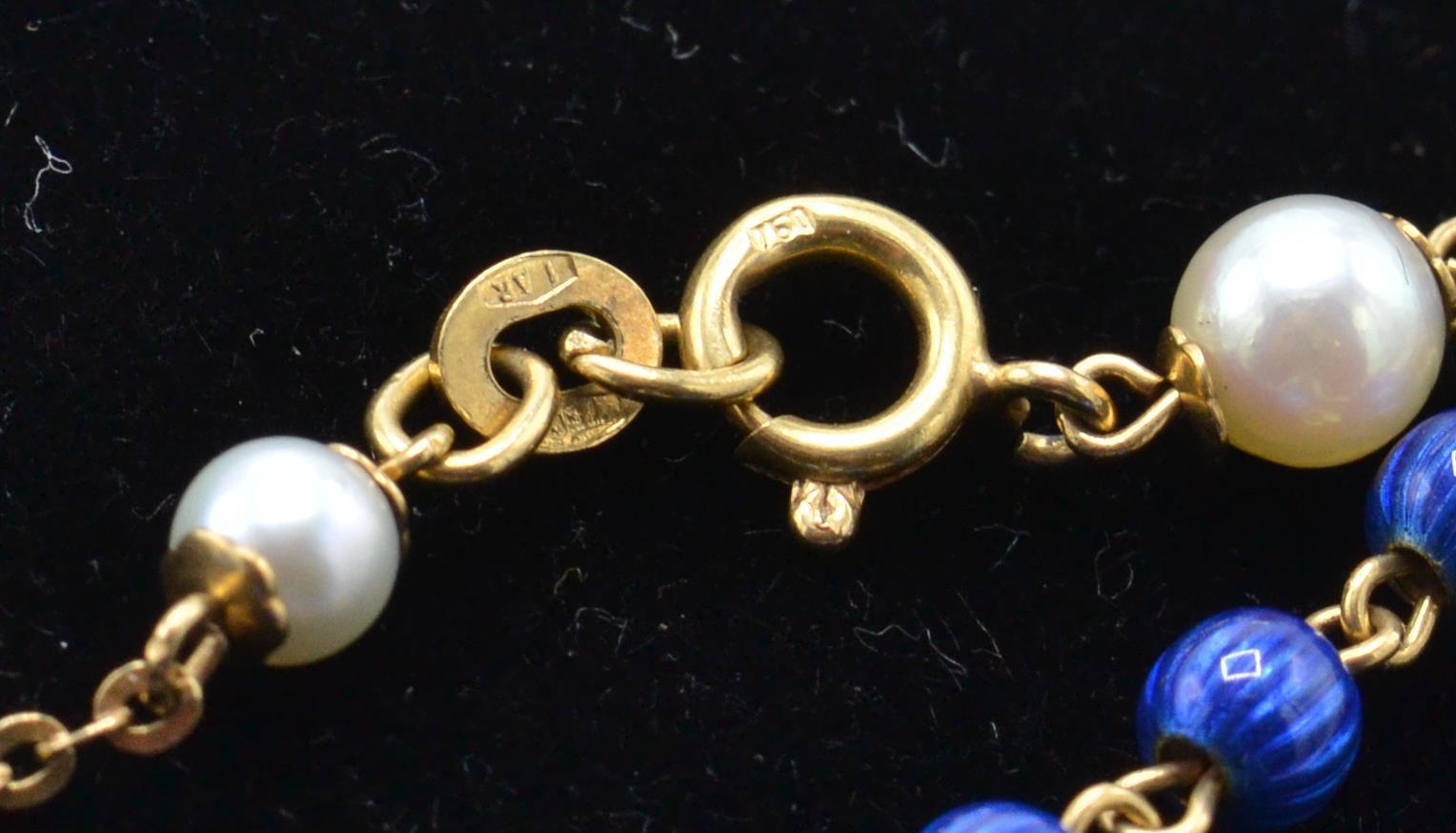 An Italian 18ct gold pearl and enamel cruciform pendant bracelet. - Image 5 of 7
