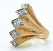 A French 18ct gold and ruffle set diamond retro ring approx .90cts