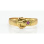 A hallmarked Victorian 18ct gold and ruby buckle ring