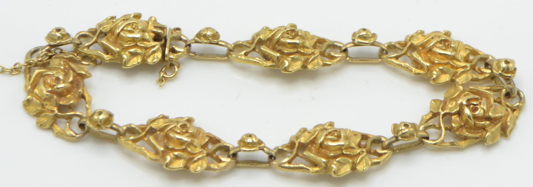 A French gold Art Nouveau seven link bracelet. The bracelet form of openwork links in the form of - Image 2 of 8