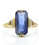 A 14ct gold / 585 and sapphire ring.