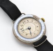 An early 20th century Sterling Silver & Enamel Muller Watch Co Switzerland wristwatch