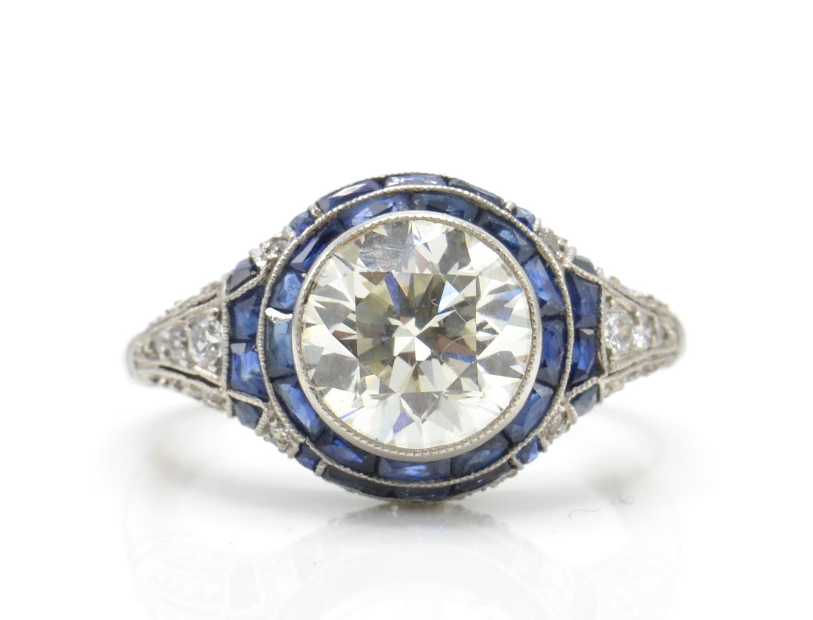 An Art Deco Platinum Diamond & Sapphire Ring