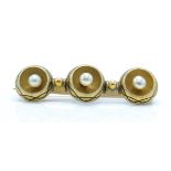 A Victorian 19th century 9ct gold pearl and enamel bar brooch pin