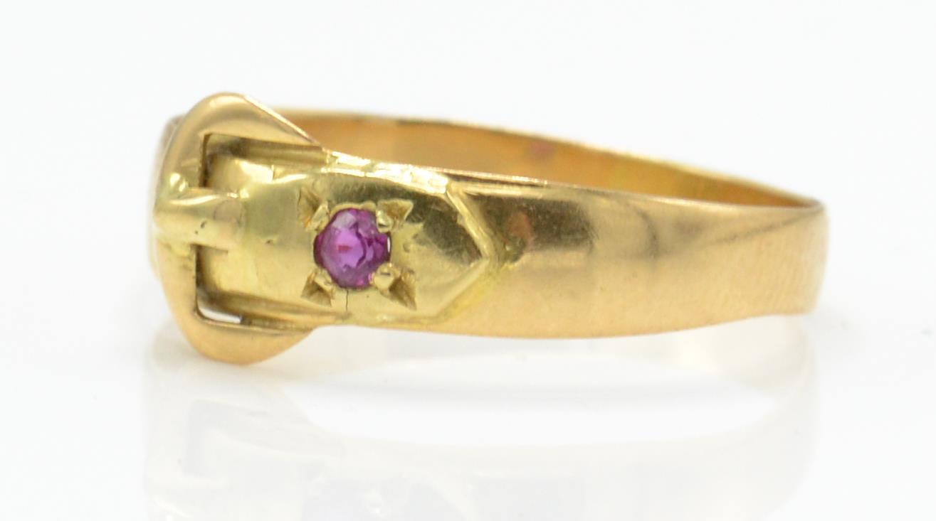 A hallmarked Victorian 18ct gold and ruby buckle ring - Image 2 of 4