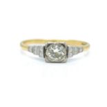 An Art Deco 18ct gold and diamond solitaire ring.