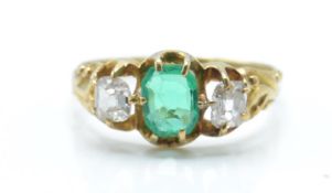 An Antique 15ct Gold, Emerald & Diamond Ring