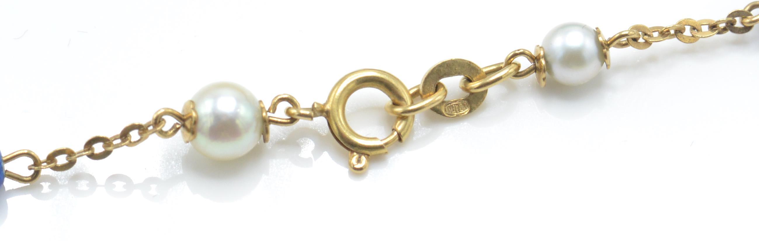 An Italian 18ct gold pearl and enamel cruciform pendant bracelet. - Image 7 of 7