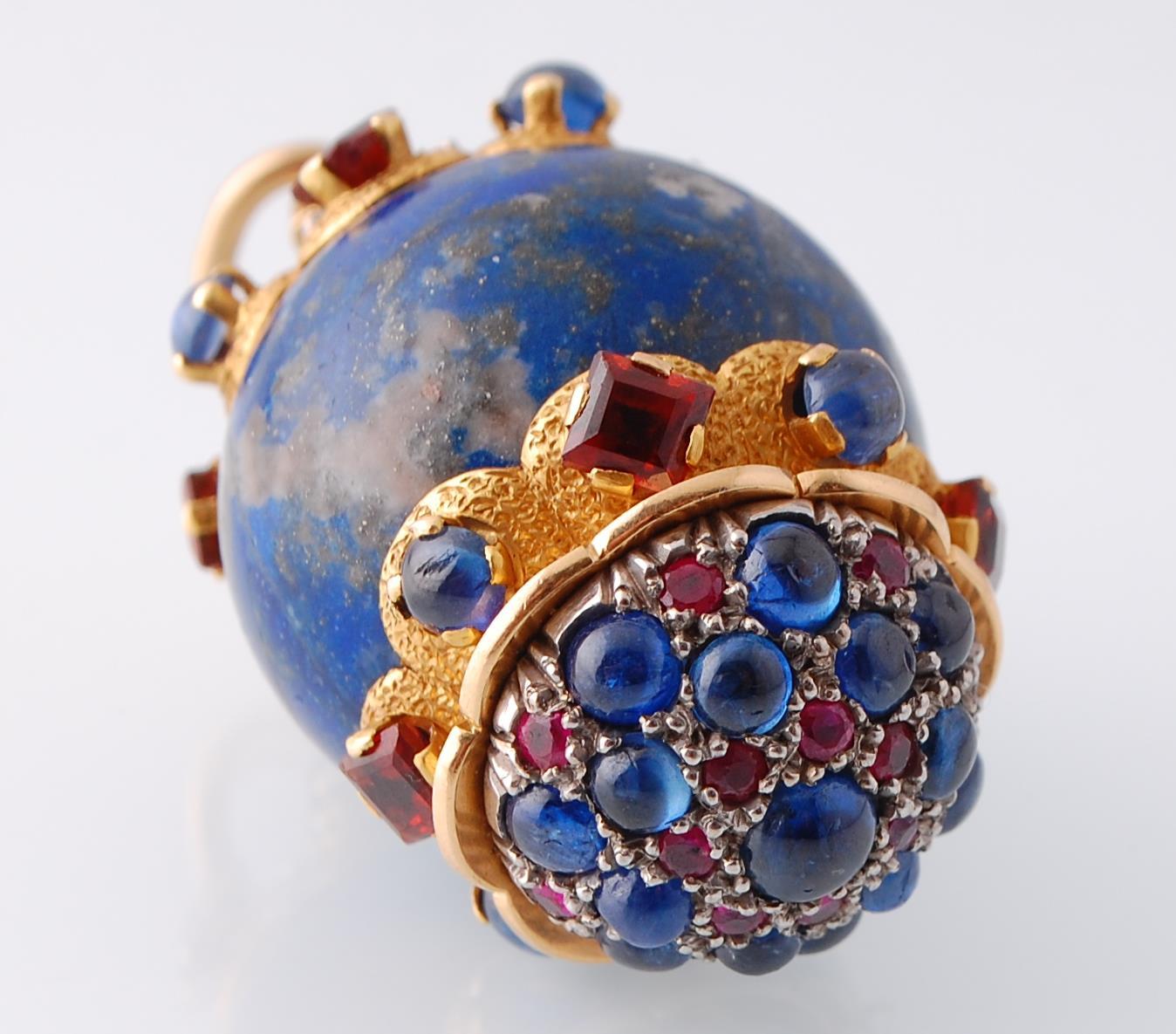 A large gold and silver mounted lapis lazuli diamond sapphire and ruby pendant - Image 4 of 5