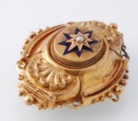 A Victorian Gold Enamel & Pearl Pendant Locket Bro