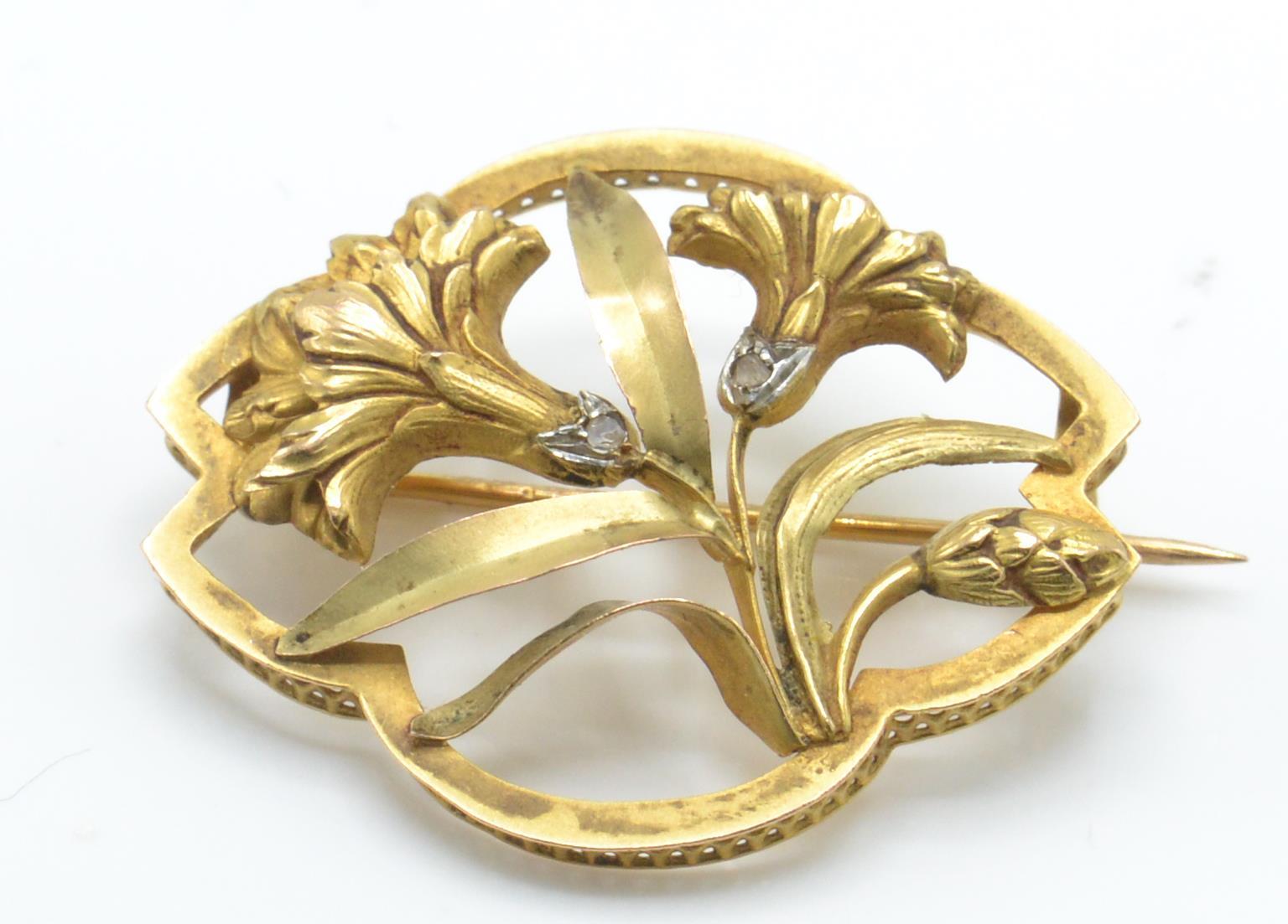 A French Art Nouveau gold and diamond brooch pin