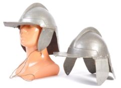 UNIFORMS AND FANCY DRESS - A PAIR OF MEDIEVAL KNIGHT HELMETS FOR BATTLE RE-ENACTMENTS.