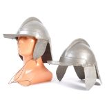 UNIFORMS AND FANCY DRESS - A PAIR OF MEDIEVAL KNIGHT HELMETS FOR BATTLE RE-ENACTMENTS.