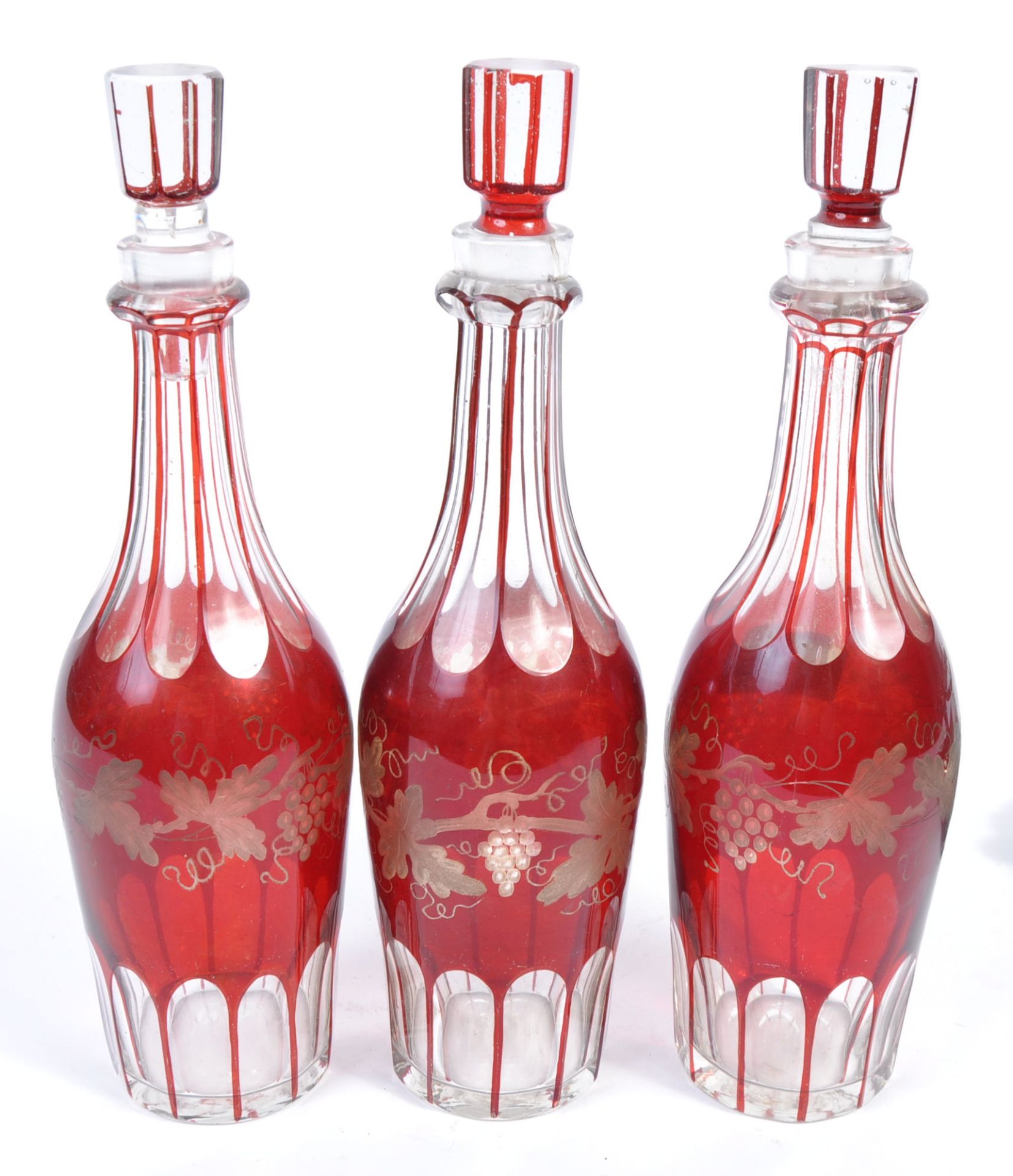THREE 19TH CENTURY VICTORIAN RUBY GLASS DECANTERS - Image 6 of 7