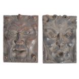18TH CENTURY PAIR OF HAND CARVED OAK PANELS DEPICTING THE GREEN MAN