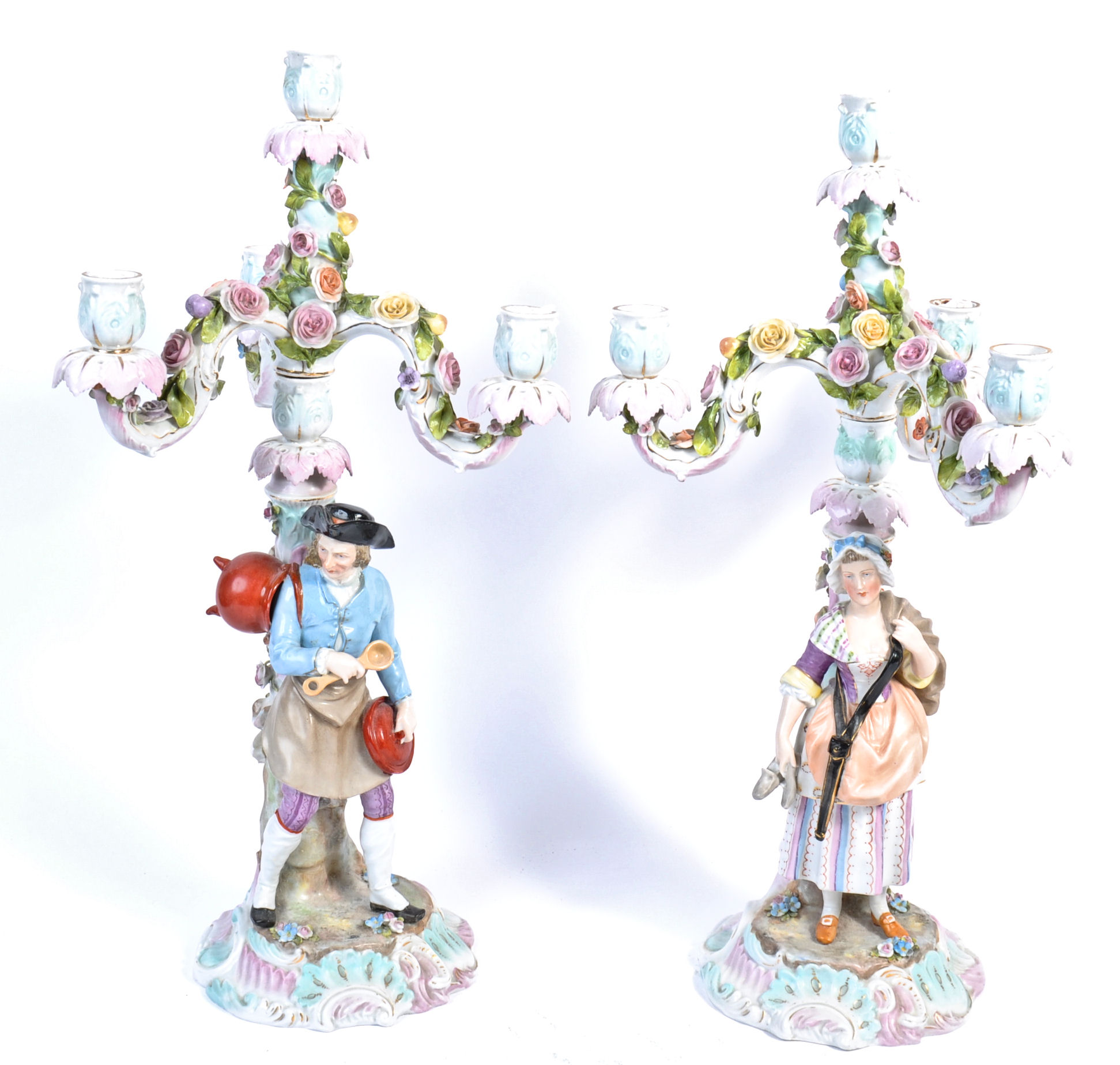 PAIR OF 19TH CENTURY CERAMIC MEISSEN CANDELABRA