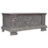 LARGE 19TH CENTURY ITALIAN CARVED OAK CASSONE CHEST COFFER