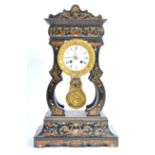 19TH CENTURY FRENCH EBONY TORTOISESHELL INLAID PORTICO CLOCK