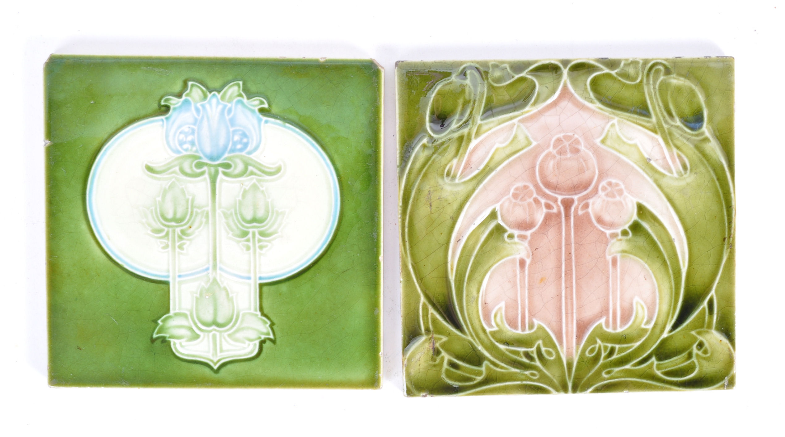 TWO 19TH CENTURY VICTORIAN ART NOUVEAU MAJOLICA TILES