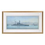 FRANK WOOD - HMS QUEEN ELIZABETH LEAVING PORTSMOUTH - PAINTING