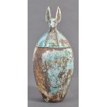 19TH CENTURY ANCIENT EGYPTIAN BLUE FAIENCE CANOPIC JAR