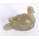 19TH CENTURY CHINESE CARVED JADE DUCK FIGURINE