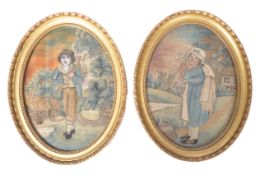 PAIR OF LATE 18TH CENTURY GEORGIAN SILK EMBRIODERY PICTURES