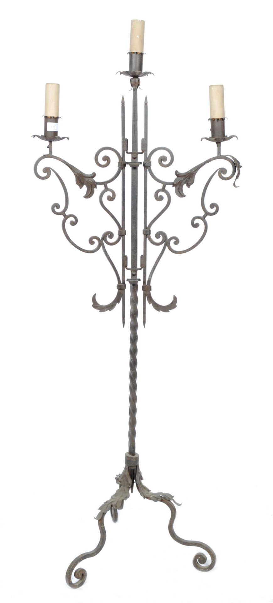 EARLY 20TH CENTURY WROUGHT IRON GOTHIC CANDELABRA