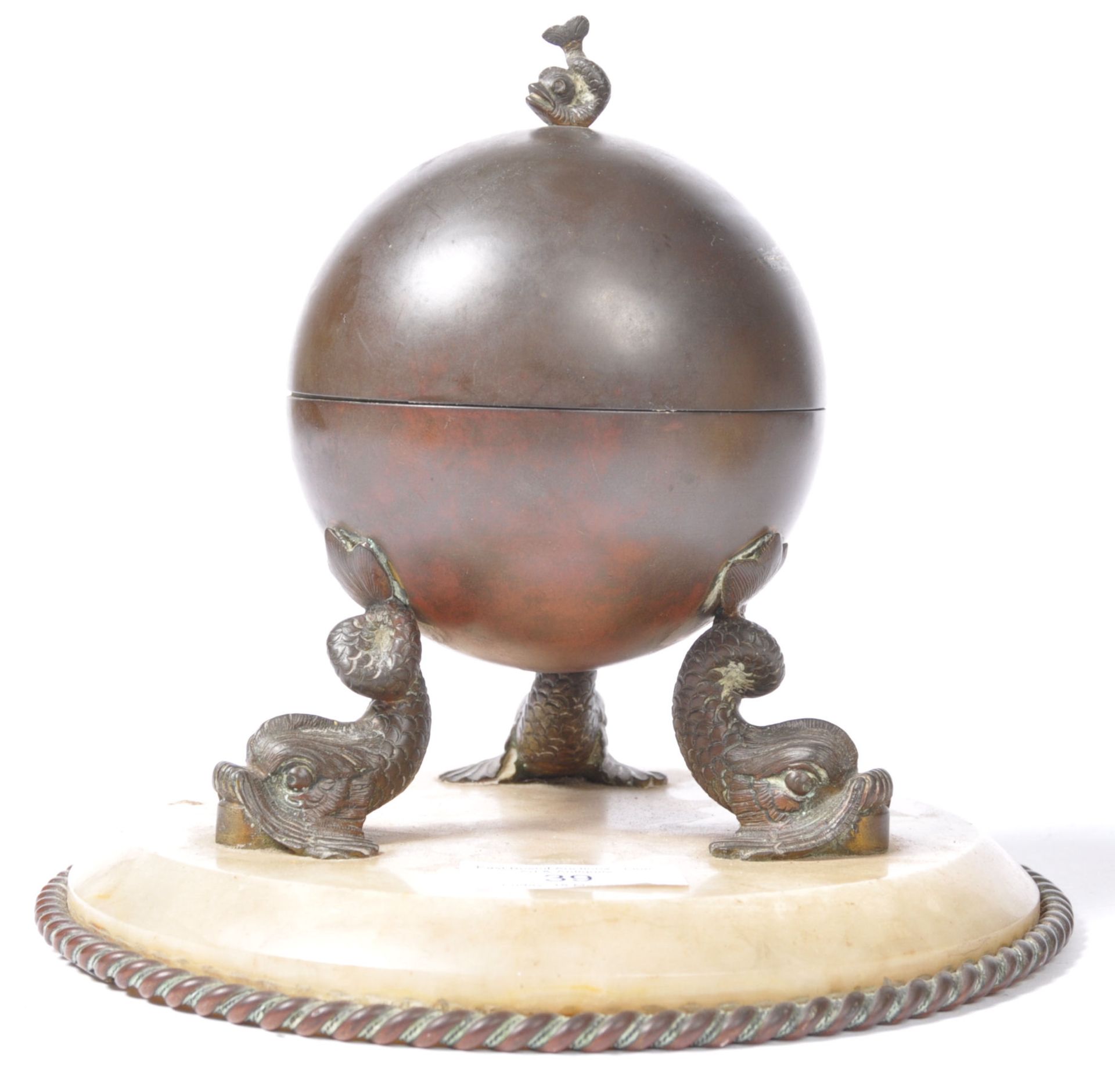 19TH CENTURY FRENCH ANTIQUE BRONZE AND MARBLE INKWELL