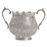 LATE 19TH CENTURY INDIAN SILVER TWIN HANDLED KASHMIRI STYLE BOWL
