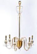 19TH CENTURY VICTORIAN BRASS AND GLASS 6 BRANCH CHANDELIER