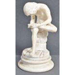 19TH CENTURY ALABASTER BOY WITH THORN FIGURINE