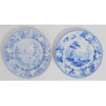 TWO EARLY 19TH CENTURY ENGLISH PEARLWARE CABINET PLATES
