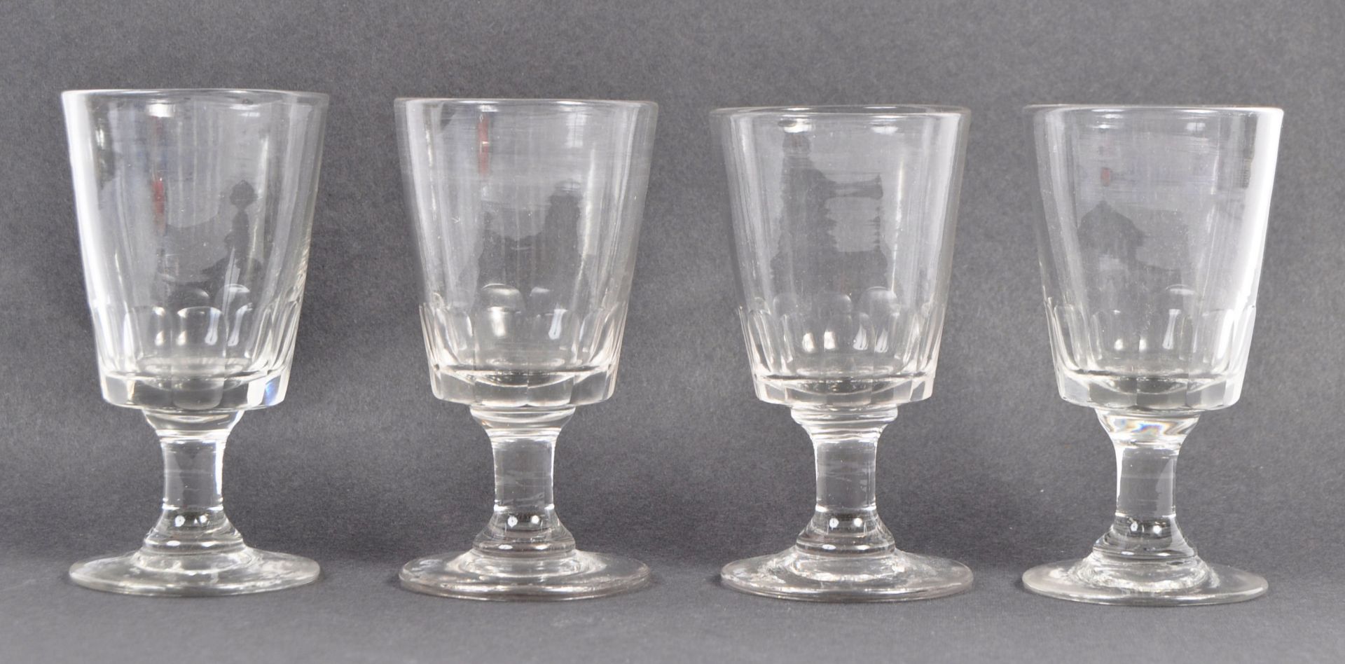 SET OF FOUR 19TH CENTURY VICTORIAN PANEL CUT BUCKET WINE GLASSES