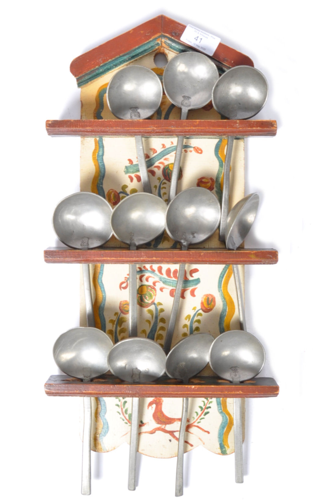 19TH CENTURY DUTCH PAINTED WOODEN PEWTER SPOON RACK