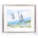 GEOFFREY BELL - WWI BI-PLANE DIVE BOMBERS - WATERCOLOUR PAINTING