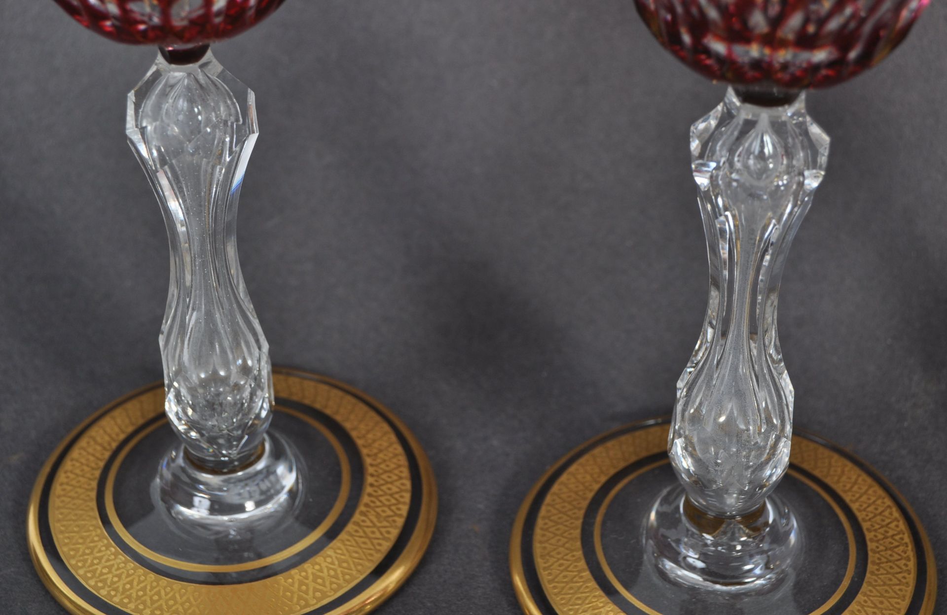 SET OF SIX SAINT LOUIS CRYSTAL WINE GOBLETS IN RUBY & GILT - Image 4 of 8