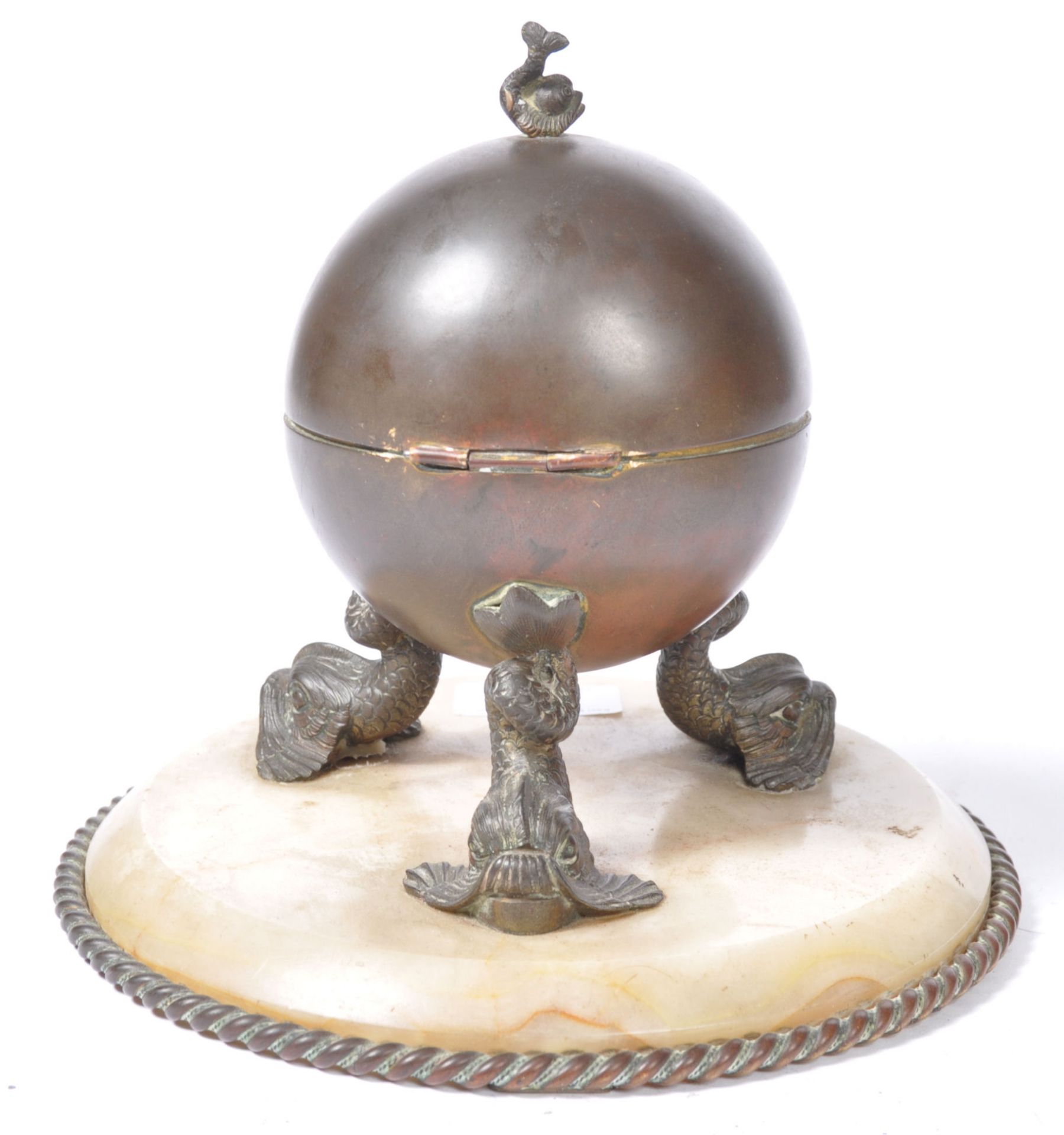 19TH CENTURY FRENCH ANTIQUE BRONZE AND MARBLE INKWELL - Image 4 of 5
